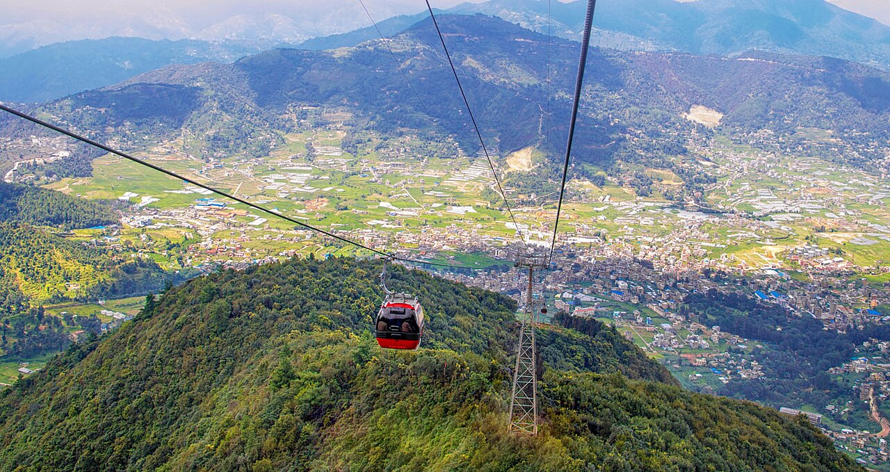 Cable car ascending Chandragiri Hill